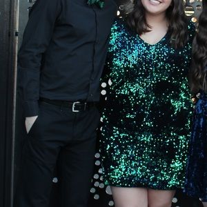 Green/Blue Sparkly Sequin Long Sleeve Dress